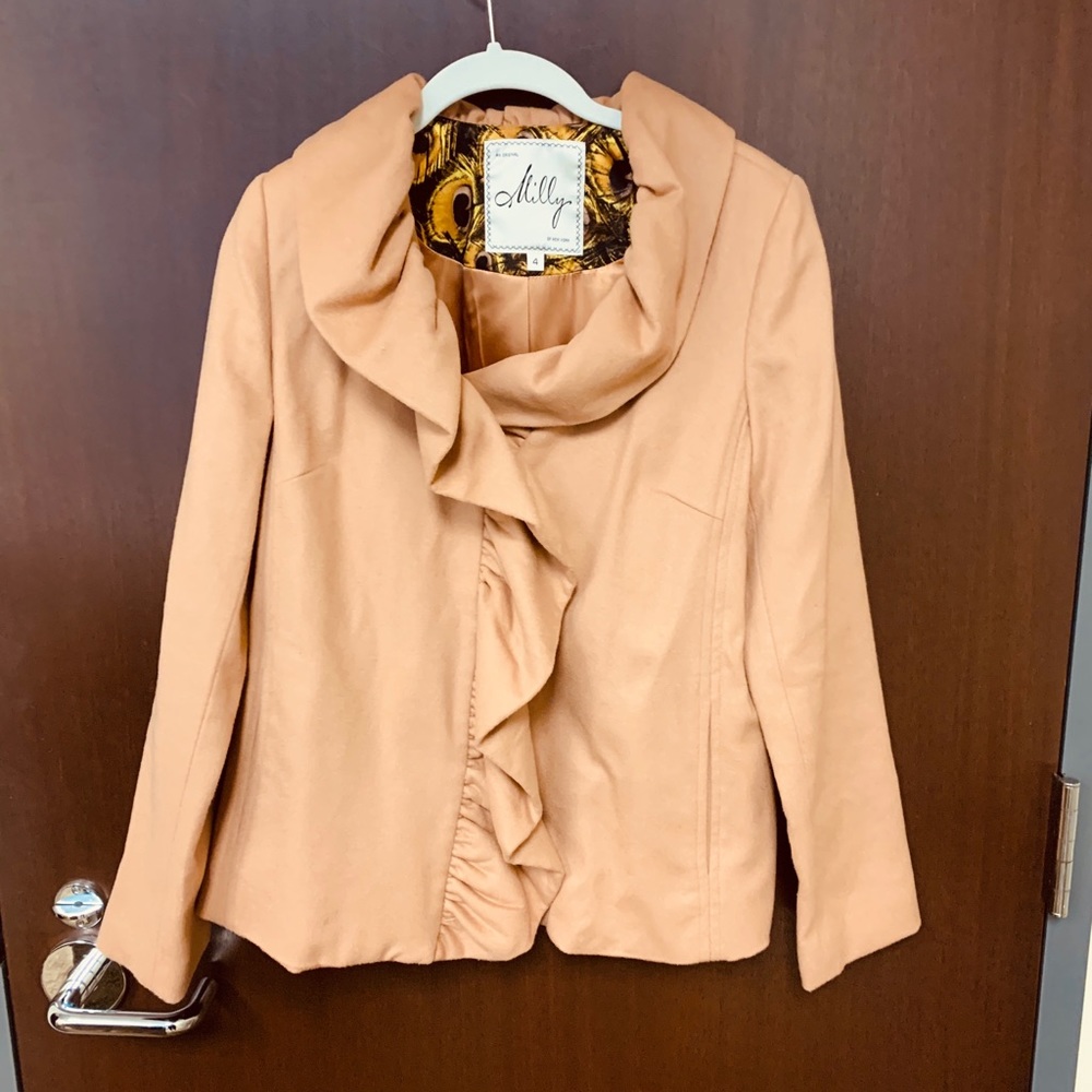 MILLY OF NEW YORK Ruffle Trim Wool Blazer, size 4